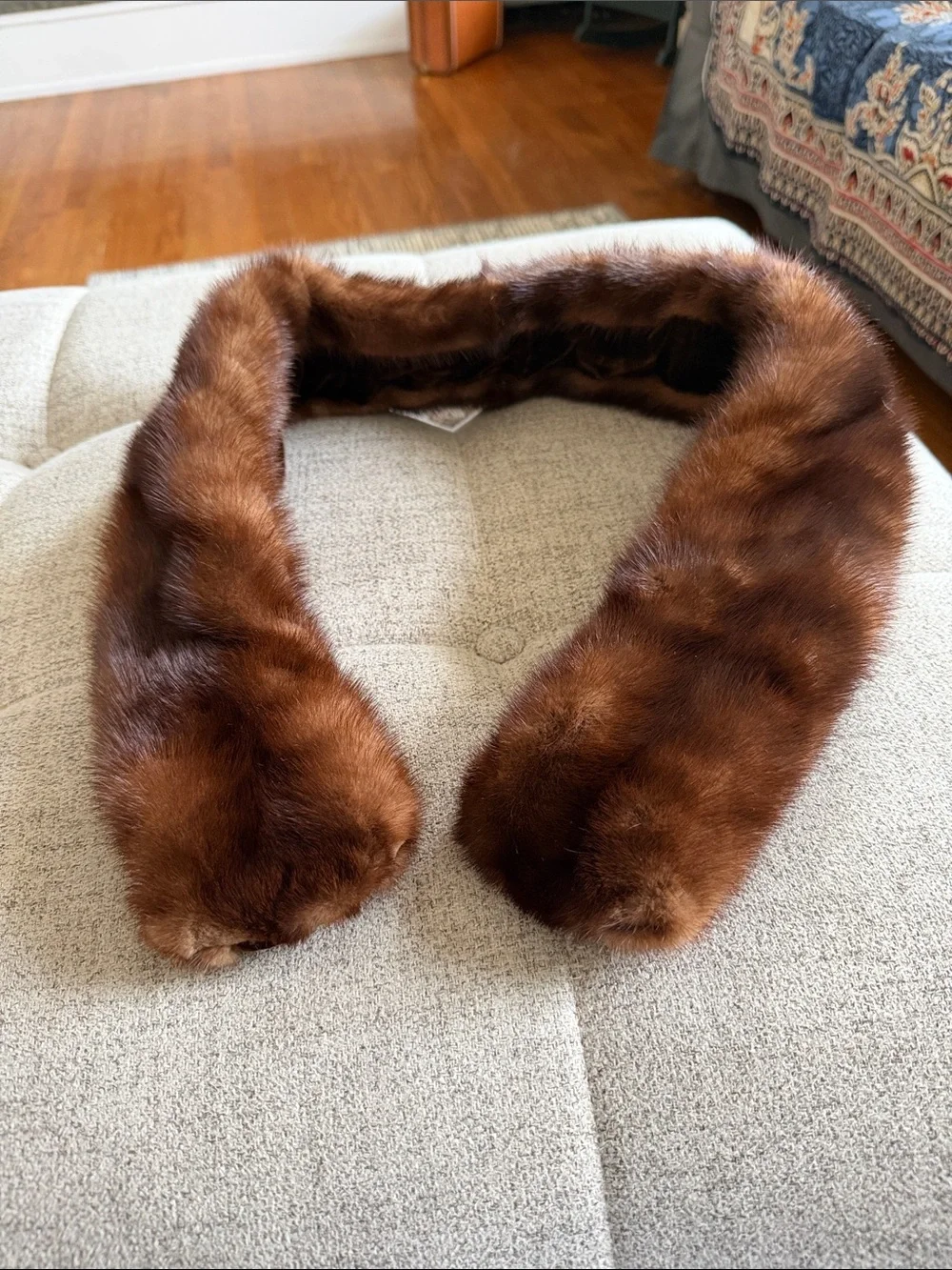 Vintage Mink Fur Scarf Brown Genuine Fur 35” Clip Closure